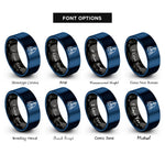 font options for inside engraving on black & blue sailboat silhouette wave rings