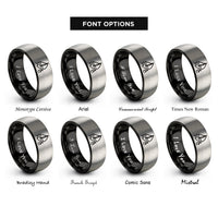 font options for inside engraving on black & grey sailboat silhouette wave rings