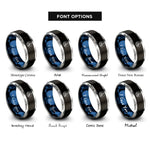 font options for inside engraving on black & blue & silver sailboat wave circle rings