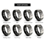 font options for inside engraving on black & silver sailboat wave circle rings