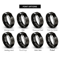 font options for inside engraving on black & grey sailor salute rings