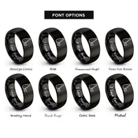 font options for inside engraving on black sake bottle cup rings