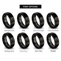 font options for inside engraving on black sake bottle cup rings