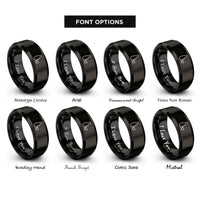 font options for inside engraving on black sake bottle cup rings