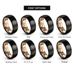 font options for inside engraving on black & rose gold sakura branch rings