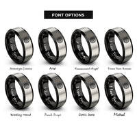 font options for inside engraving on black & grey salmon knot rings