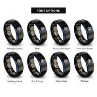 font options for inside engraving on gunmetal & blue salmon roe ikura rings