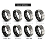 font options for inside engraving on black & gray salsa dancing couple rings