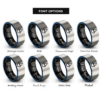 font options for inside engraving on black & blue & grey salt rings