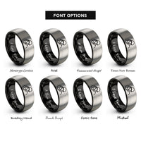 font options for inside engraving on black & gray saluting soldier silhouette rings