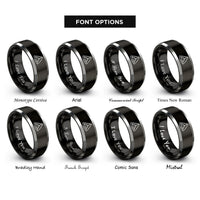 font options for inside engraving on black & silver samosa rings