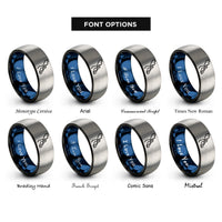 font options for inside engraving on black & blue & gray san francisco bay rings