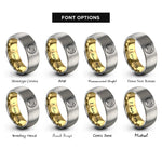 font options for inside engraving on gold & gray sand ripples rings
