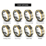 font options for inside engraving on gold & grey sand ripples rings