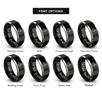 font options for inside engraving on black & silver sand scoop rings