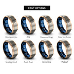 font options for inside engraving on rose gold & blue & silver sandcastle rings