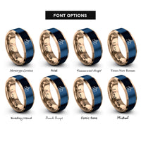 font options for inside engraving on rose gold & blue sandcastle rings