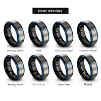 font options for inside engraving on black & blue & grey sandpiper rings