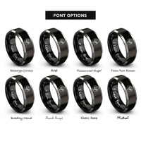 font options for inside engraving on black & silver sankofa bird circle rings
