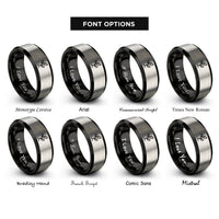 font options for inside engraving on black & silver sapling rings