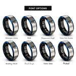 font options for inside engraving on black & blue & gray satellite dish rings