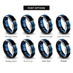 font options for inside engraving on blue & silver satellite dish rings