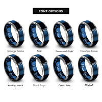 font options for inside engraving on blue & silver satellite dish rings