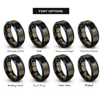 font options for inside engraving on gunmetal & blue satellite dish rings