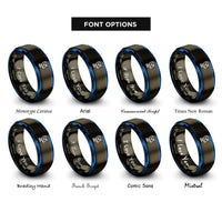 font options for inside engraving on gunmetal & blue satellite dish rings