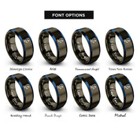 font options for inside engraving on gunmetal & blue satellite dish rings