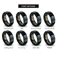 font options for inside engraving on gunmetal & blue satellite dish rings