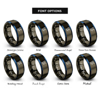 font options for inside engraving on gunmetal & blue satellite dish rings