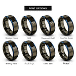font options for inside engraving on gunmetal & blue satellite dish rings