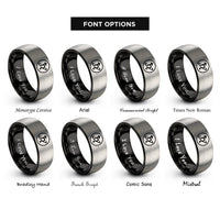 font options for inside engraving on black & gray saturn symbol circle rings