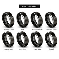 font options for inside engraving on black & silver saw blade emblem rings