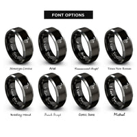 font options for inside engraving on black & grey saxophone rings