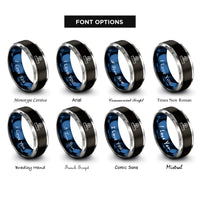 font options for inside engraving on black & blue & grey scale bar compass rings