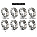 font options for inside engraving on silver scale bar mini rings