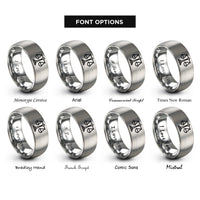 font options for inside engraving on silver scale bar mini rings
