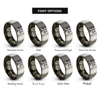 font options for inside engraving on gunmetal & silver scale bar mini rings