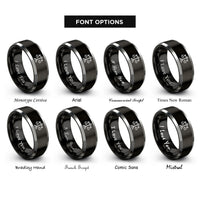 font options for inside engraving on black & silver scales of justice rings
