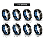 font options for inside engraving on black & blue & grey scallop shell rings