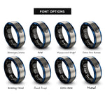 font options for inside engraving on black & blue & silver scallop shell rings
