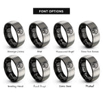 font options for inside engraving on black & gray scallop shell rings