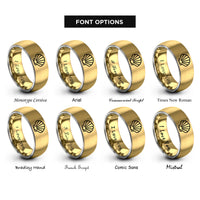 font options for inside engraving on gold & grey scallop shell rings