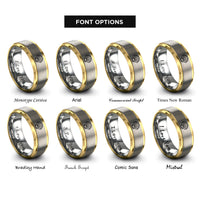 font options for inside engraving on gold & gray scallop shell rings