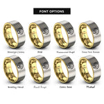 font options for inside engraving on gold & grey scallop shell rings