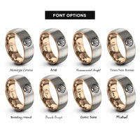 font options for inside engraving on rose gold & silver scallop shell rings