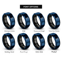 font options for inside engraving on black & blue scarf rings