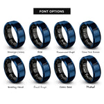 font options for inside engraving on black & blue scatter plot rings